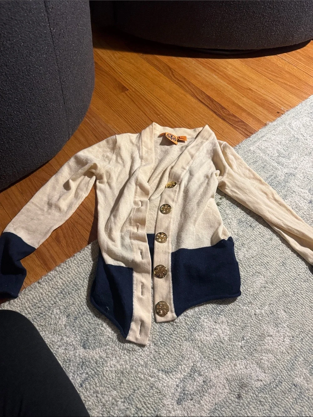 Tory Burch Cream Crewneck Wool Sweater with statement buttons!
